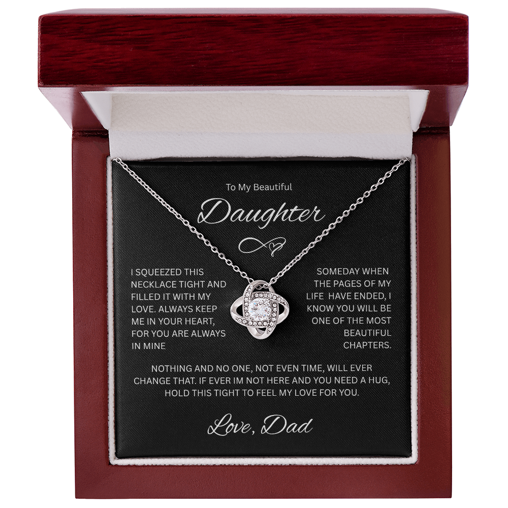 Gift for Daughter "To My Beautiful Daughter, Love Dad" Love knot Necklace