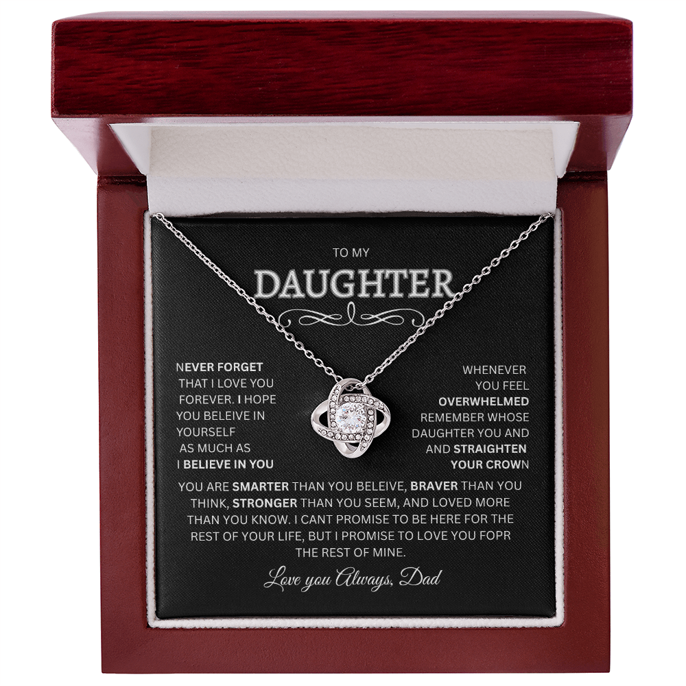 Daughter Gift "Never Forget, Love Dad" Love Knot Necklace