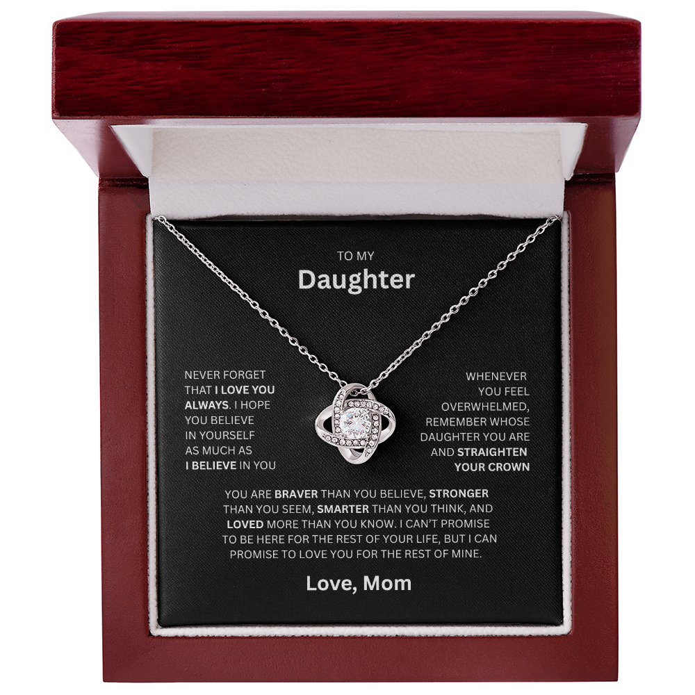 Daughter Gift - "To My Daughter, Love Mom" Love Knot Necklace