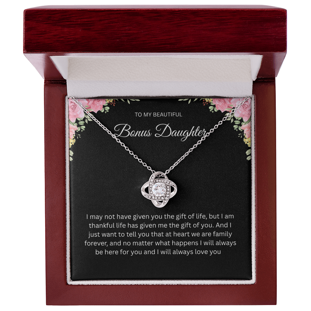 Beautiful Love Knot Necklace "To My Bonus Daughter"