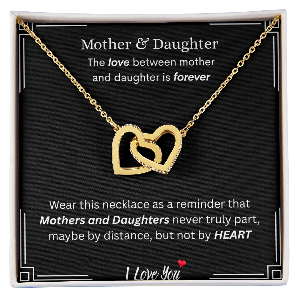 Captivating Gift "Mother & Daughter, I Love You" Interlocking Hearts Necklace