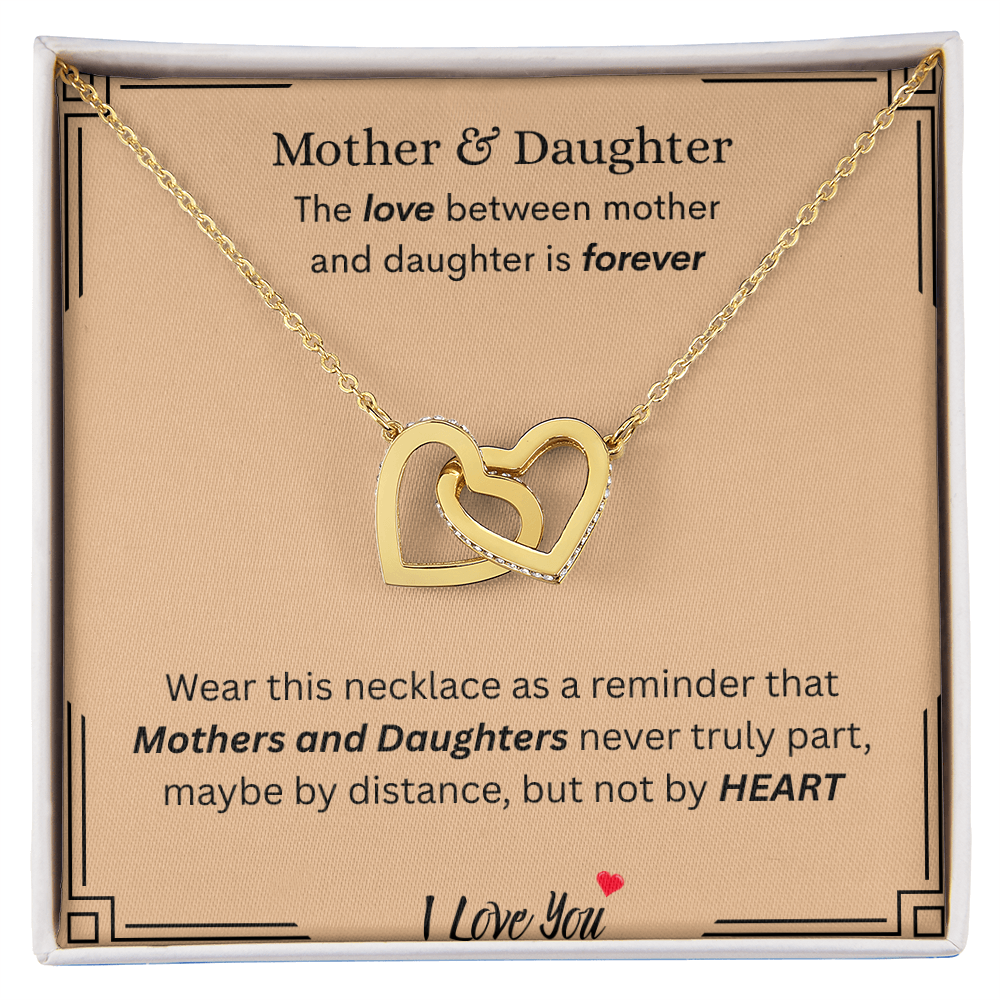 Captivating Gift "Mother & Daughter, I Love You" Interlocking Hearts Necklace