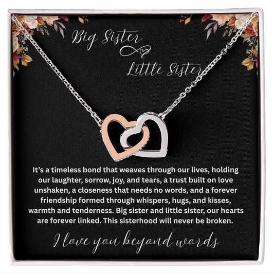 Gift for Sister "Big Sister Little Sister" Interlocking Hearts Necklace