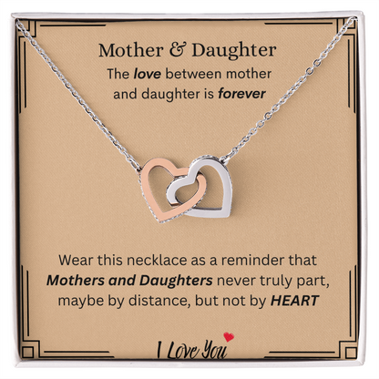 Captivating Gift "Mother & Daughter, I Love You" Interlocking Hearts Necklace