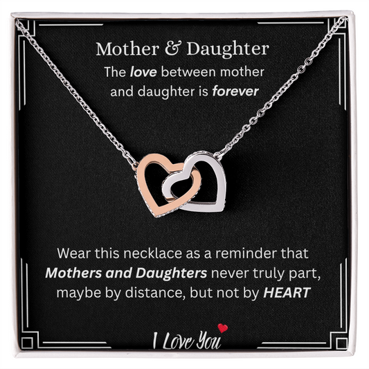 Captivating Gift "Mother & Daughter, I Love You" Interlocking Hearts Necklace