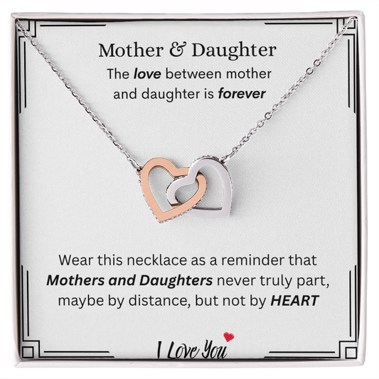 Captivating Gift "Mother & Daughter, I Love You" Interlocking Hearts Necklace
