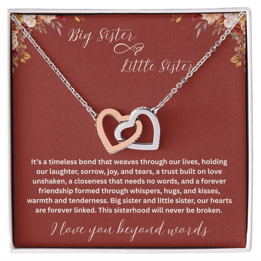 Gift for Sister " Big Sister Little Sister" Interlocking Hearts Necklace