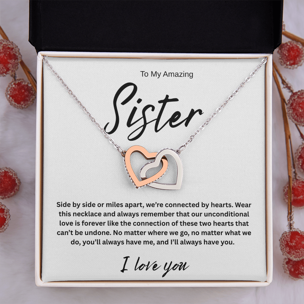 A Forever Connection "To My Amazing Sister" Interlocking Hearts Necklace