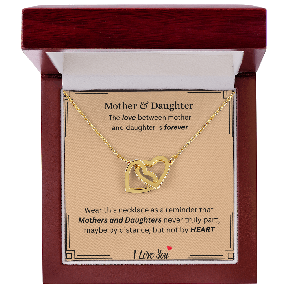 Captivating Gift "Mother & Daughter, I Love You" Interlocking Hearts Necklace