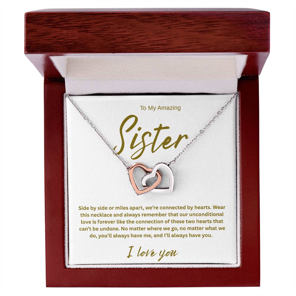 A Forever Connection "To My Amazing Sister" Interlocking Hearts Necklace