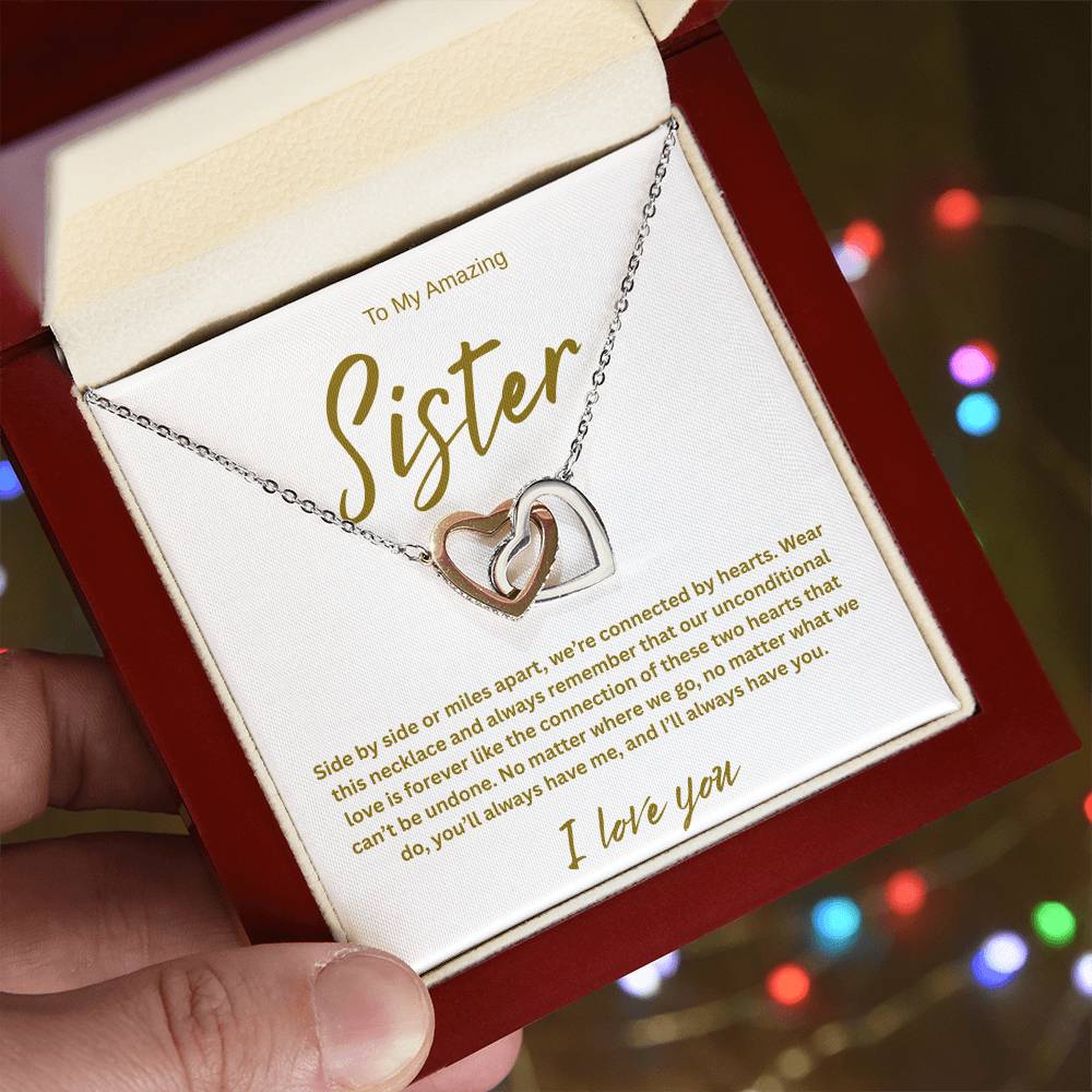 A Forever Connection "To My Amazing Sister" Interlocking Hearts Necklace