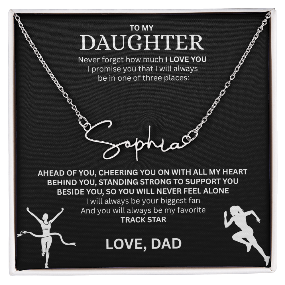 Commend your daughters hard work with this gift; the "Signature Name Necklace"