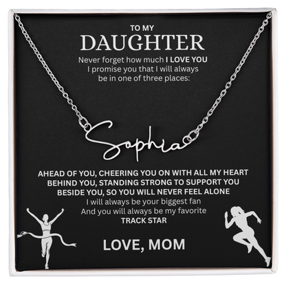 Commend your daughters hard work with this gift; the "Signature Name Necklace"