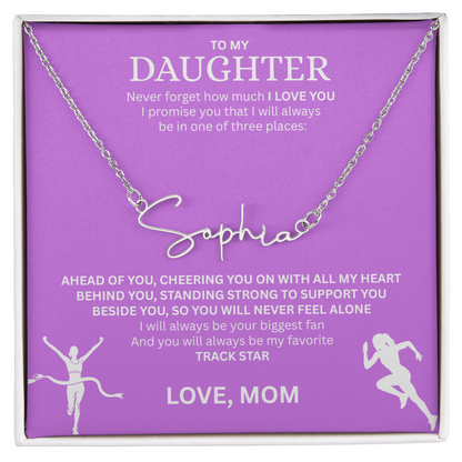 Commend your daughters hard work with this gift; the "Signature Name Necklace"