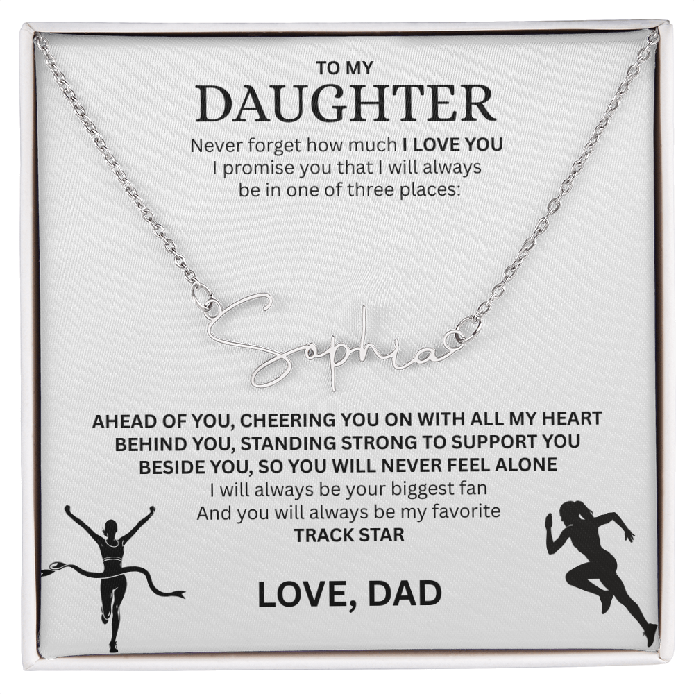Commend your daughters hard work with this gift; the "Signature Name Necklace"