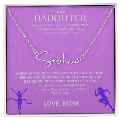Commend your daughters hard work with this gift; the "Signature Name Necklace"