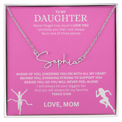 Commend your daughters hard work with this gift; the "Signature Name Necklace"