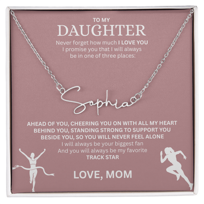 Commend your daughters hard work with this gift; the "Signature Name Necklace"