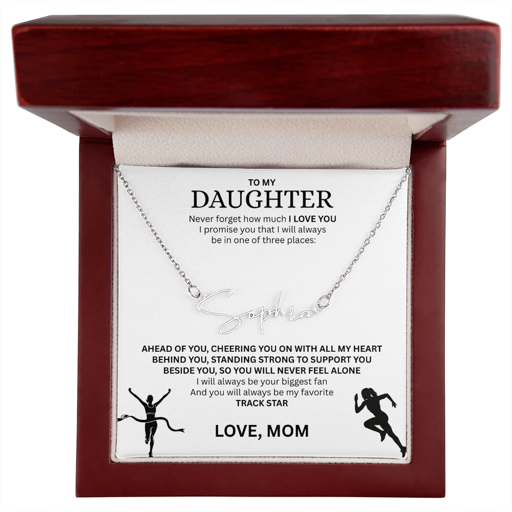 Commend your daughters hard work with this gift; the "Signature Name Necklace"