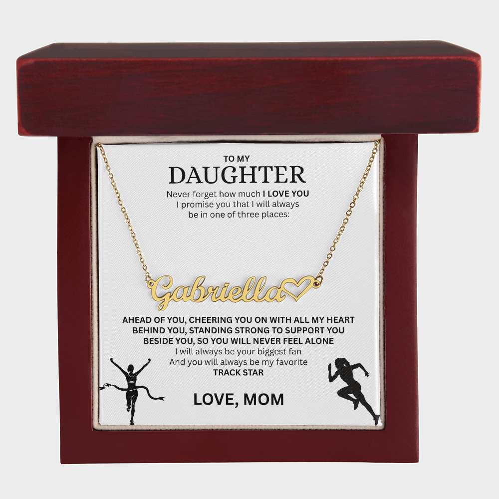 Show your love and support for your daughter with this "Heart Name Necklace"