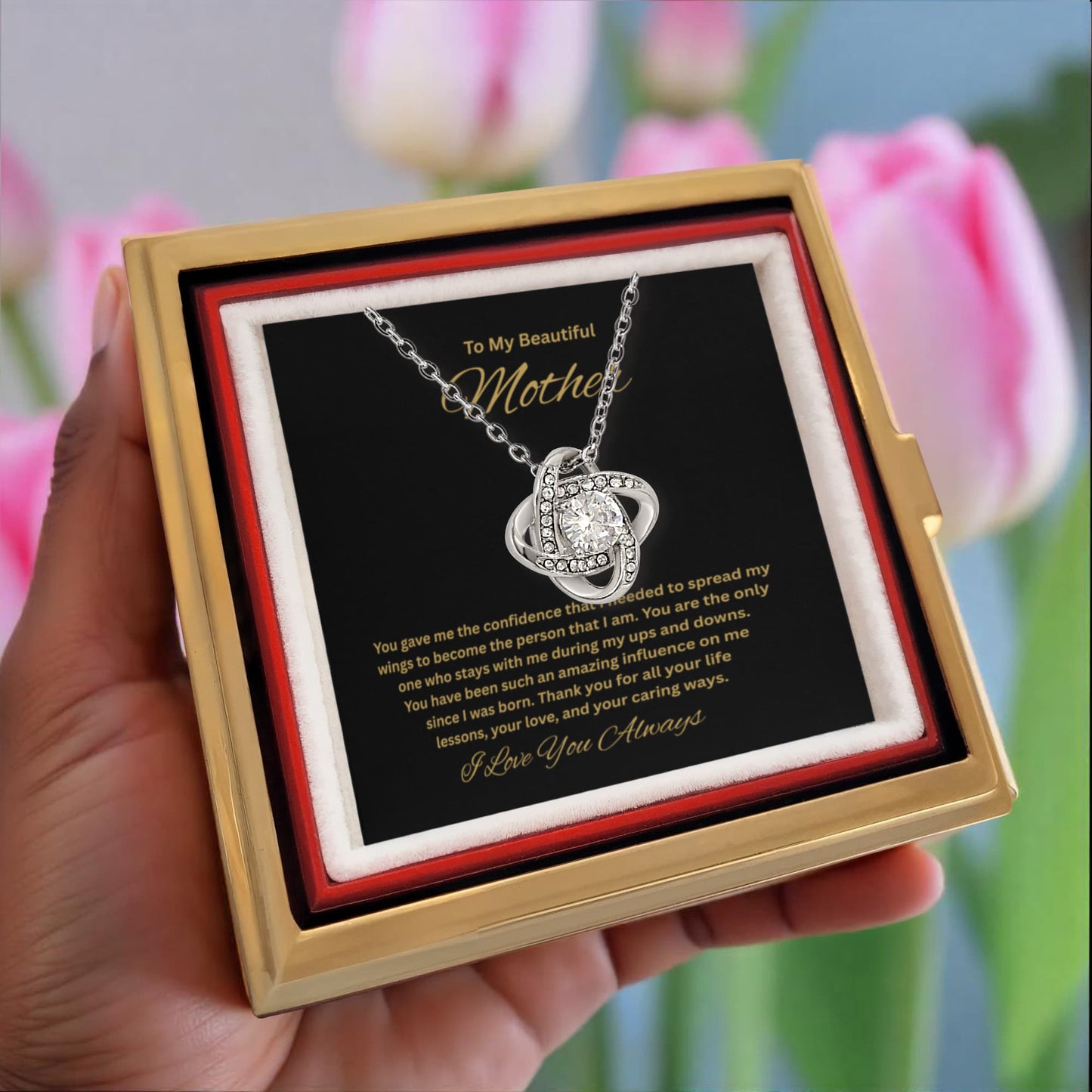 Gift for Mom - "To My Beautiful Mother" - Love Knot Necklace