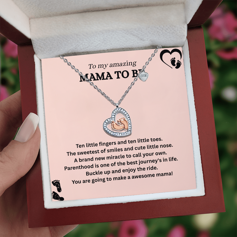 Precious Gift for "Mommy To Be" Baby Feet Heart Necklace