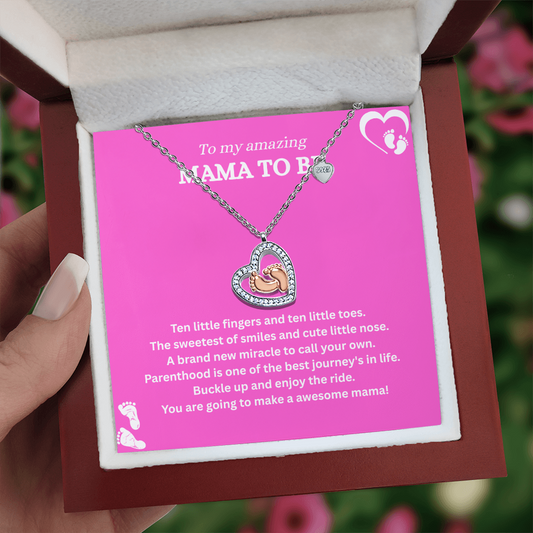 Precious Gift for "Mommy To Be" Baby Feet Heart Necklace