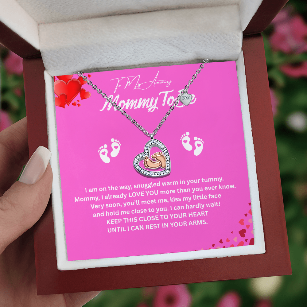 Angelic Gift for "Mommy To Be" Baby Feet Heart Necklace