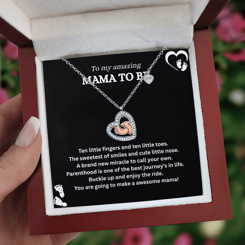 Precious Gift for "Mommy To Be" Baby Feet Heart Necklace