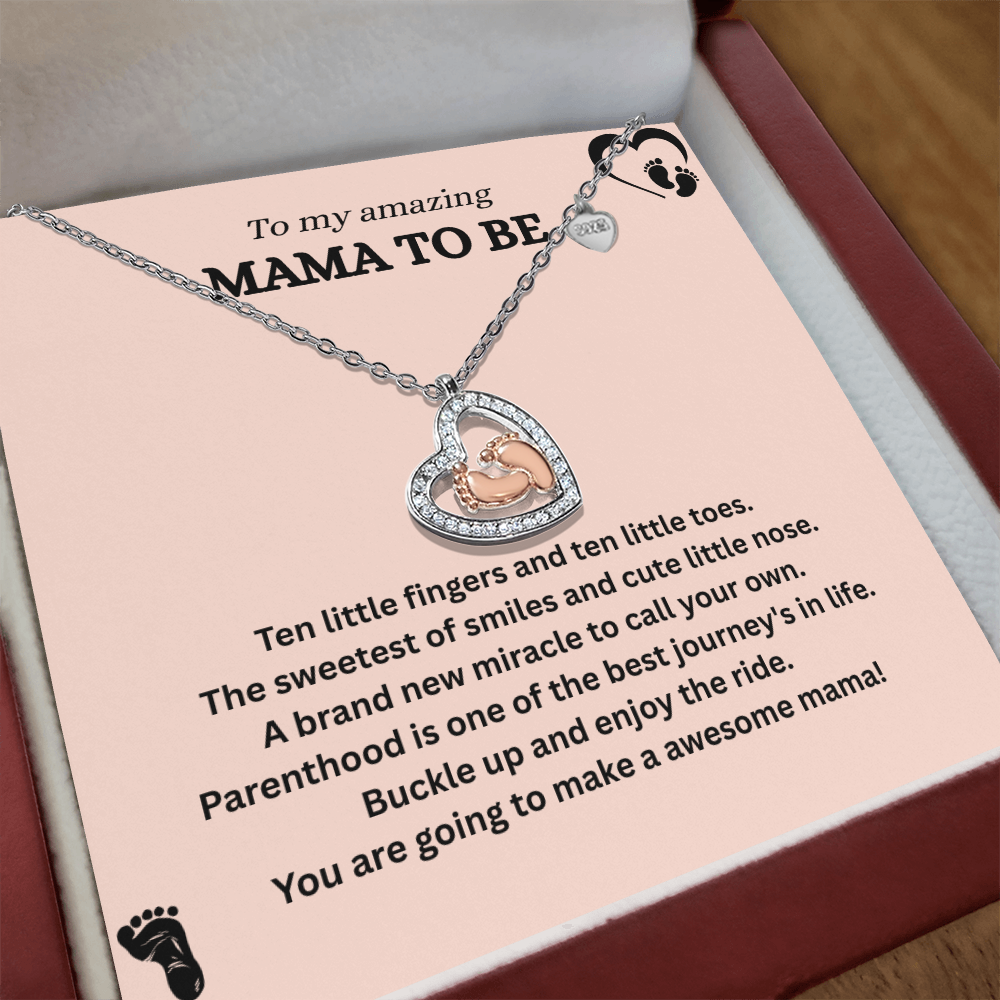 Precious Gift for "Mommy To Be" Baby Feet Heart Necklace