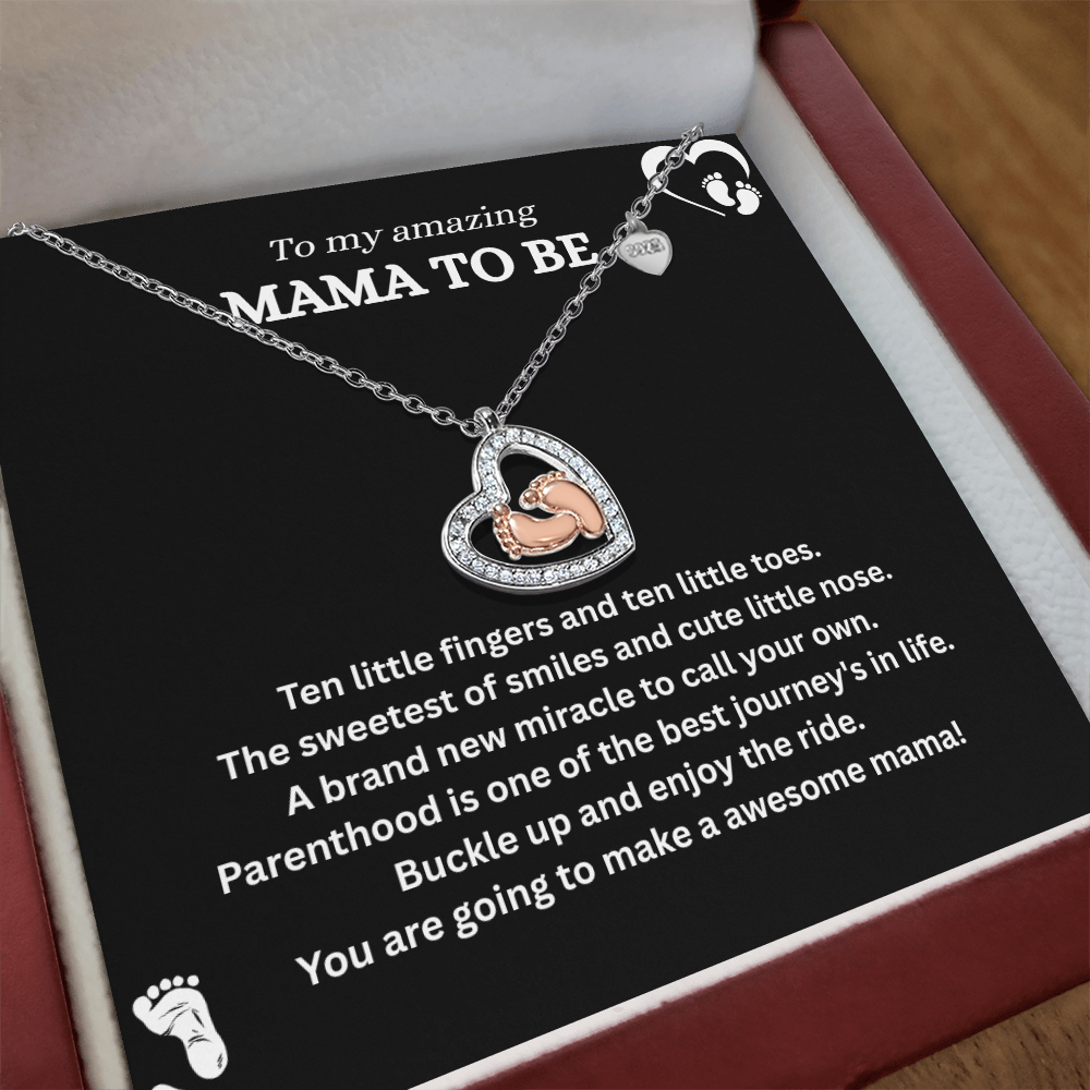 Precious Gift for "Mommy To Be" Baby Feet Heart Necklace