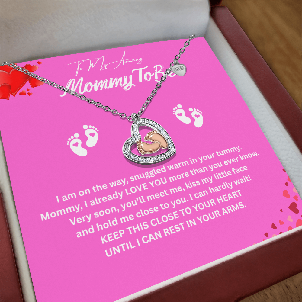 Angelic Gift for "Mommy To Be" Baby Feet Heart Necklace