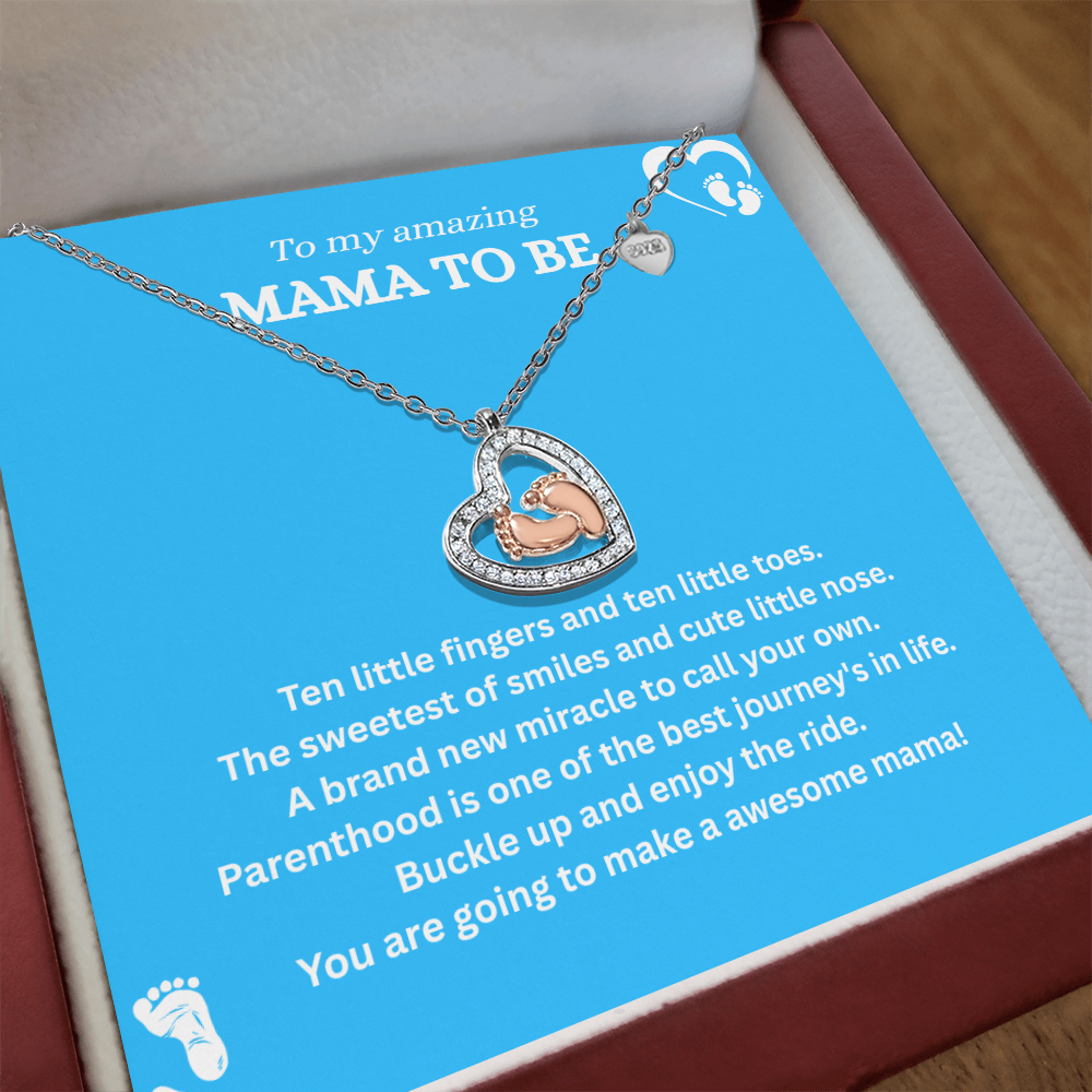 Precious Gift for "Mommy To Be" Baby Feet Heart Necklace