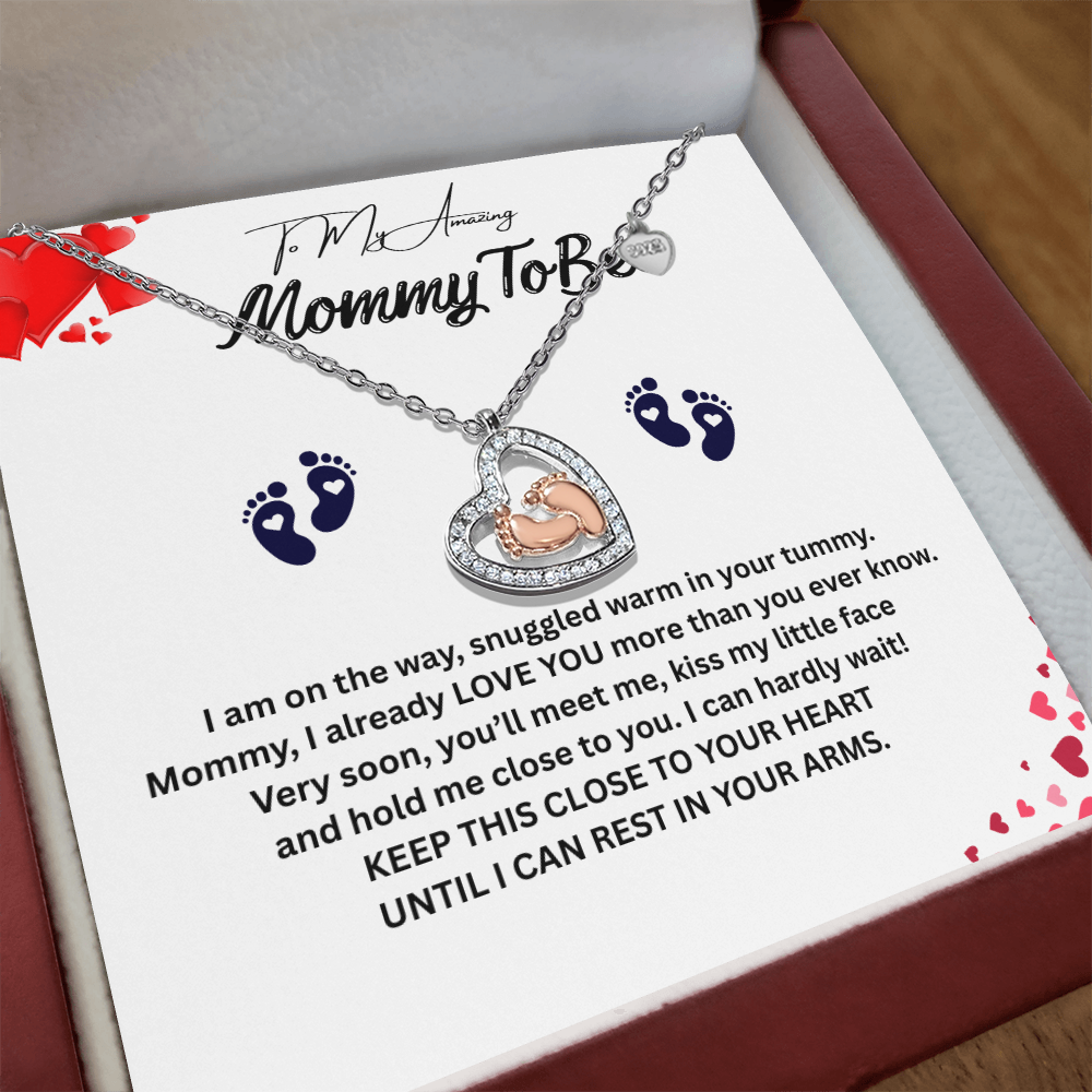 Angelic Gift for "Mommy To Be" Baby Feet Heart Necklace