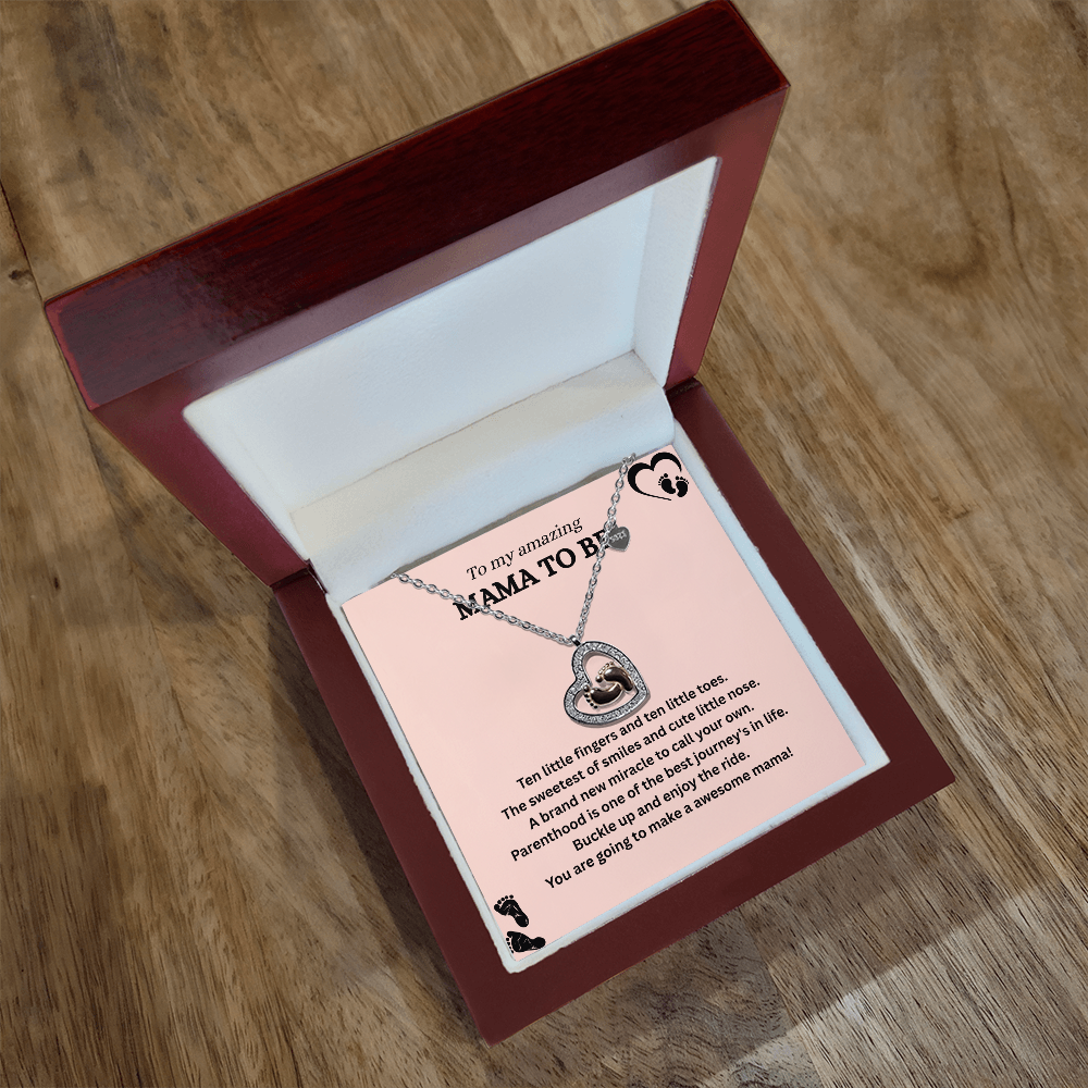 Precious Gift for "Mommy To Be" Baby Feet Heart Necklace