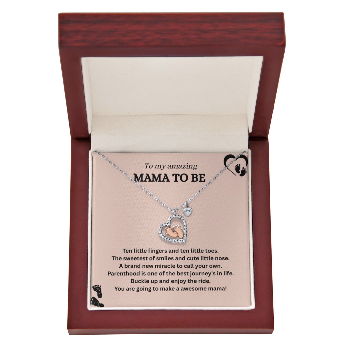 Precious Gift for "Mommy To Be" Baby Feet Heart Necklace