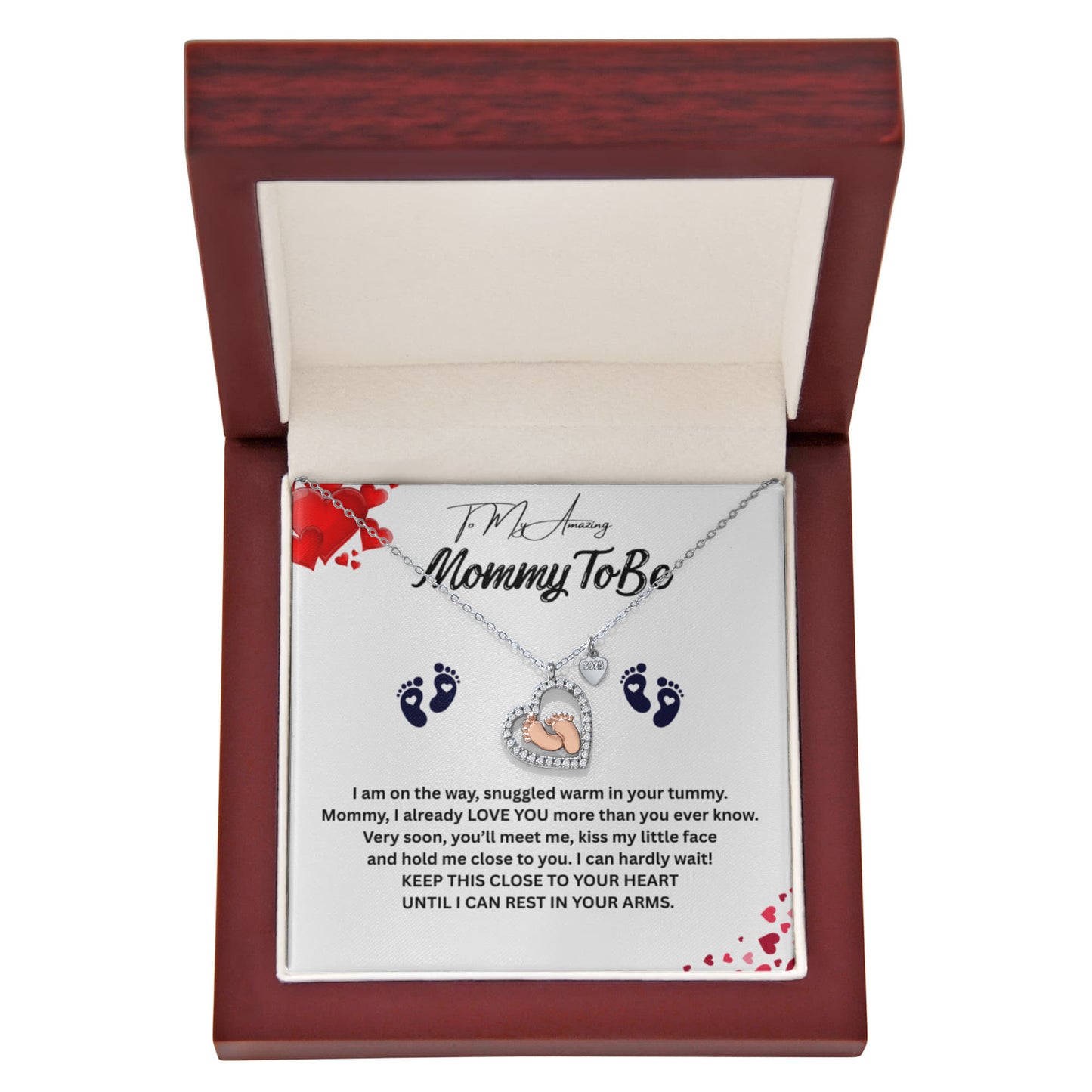 Angelic Gift for "Mommy To Be" Baby Feet Heart Necklace