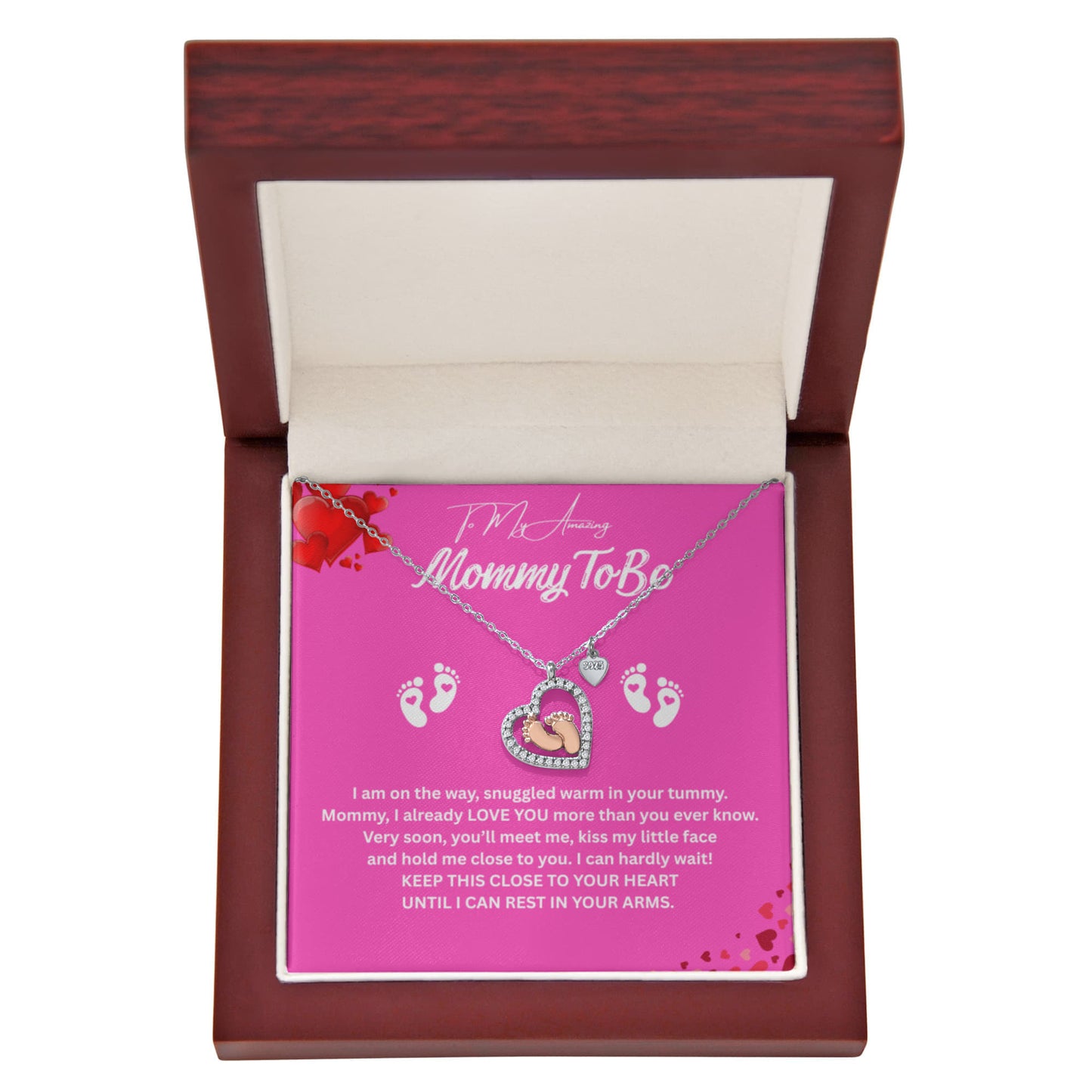 Angelic Gift for "Mommy To Be" Baby Feet Heart Necklace