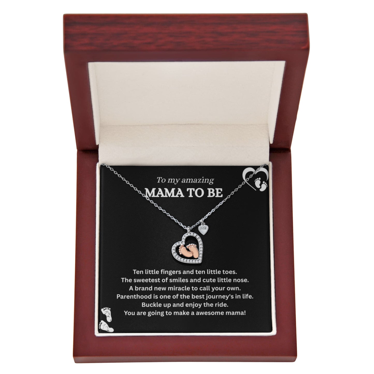 Precious Gift for "Mommy To Be" Baby Feet Heart Necklace
