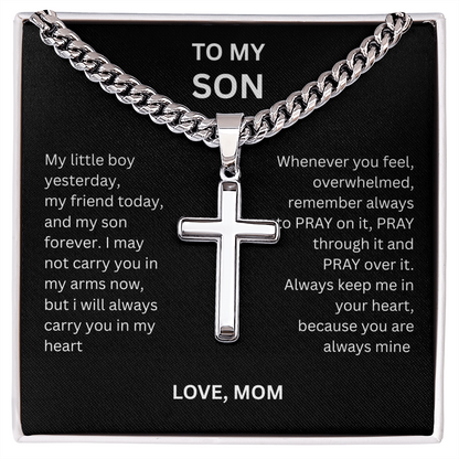 Symbolic Gift for Son "Artisan Cross w/ Cuban Link Chain"