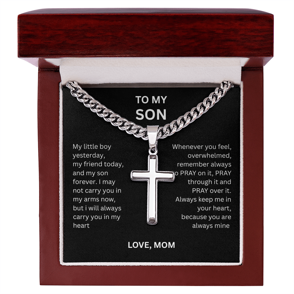 Symbolic Gift for Son "Artisan Cross w/ Cuban Link Chain"