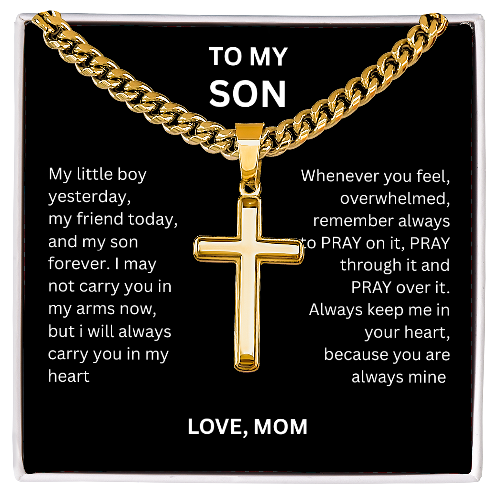 Symbolic Gift for Son "Artisan Cross w/ Cuban Link Chain"