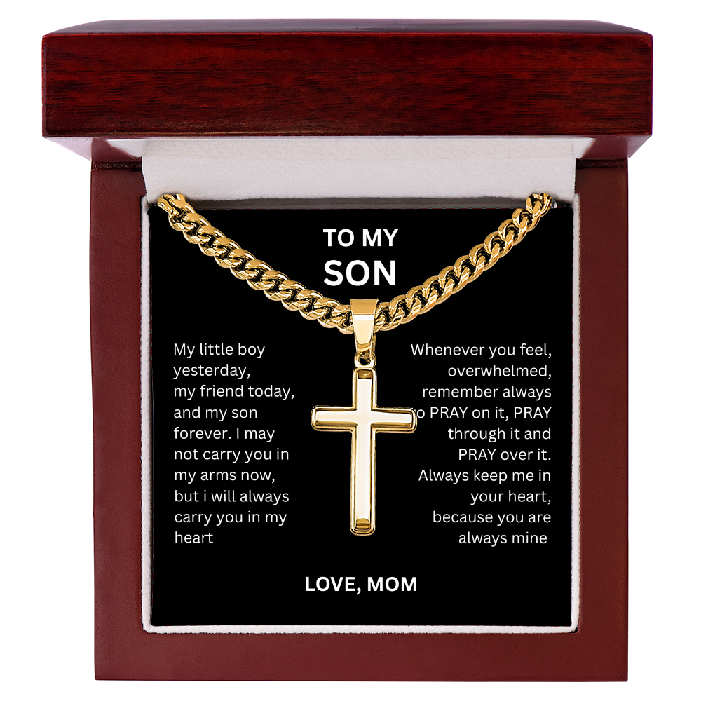 Symbolic Gift for Son "Artisan Cross w/ Cuban Link Chain"